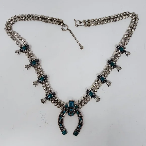 Vintage Sancrest Southwestern Squash Blossom Necklace – Turquoise & Silver Tone - Picture 4 of 16